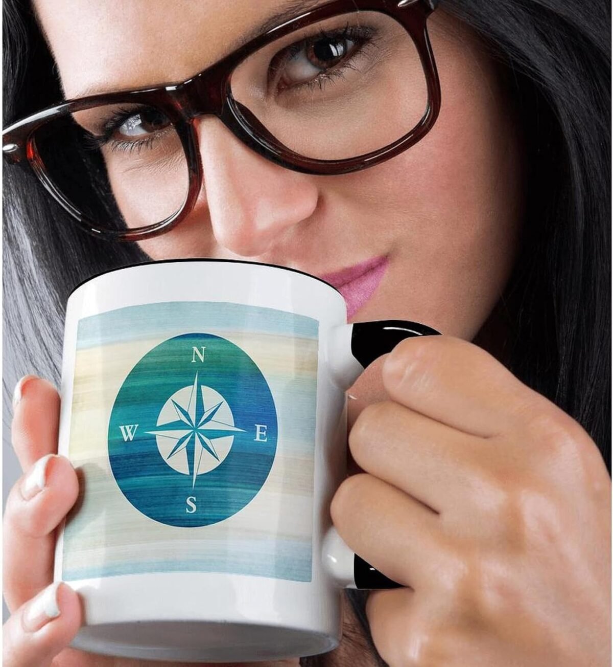 1744204797 3dRose Aqua Nautical Compass Beach Theme Art Mug 11 oz