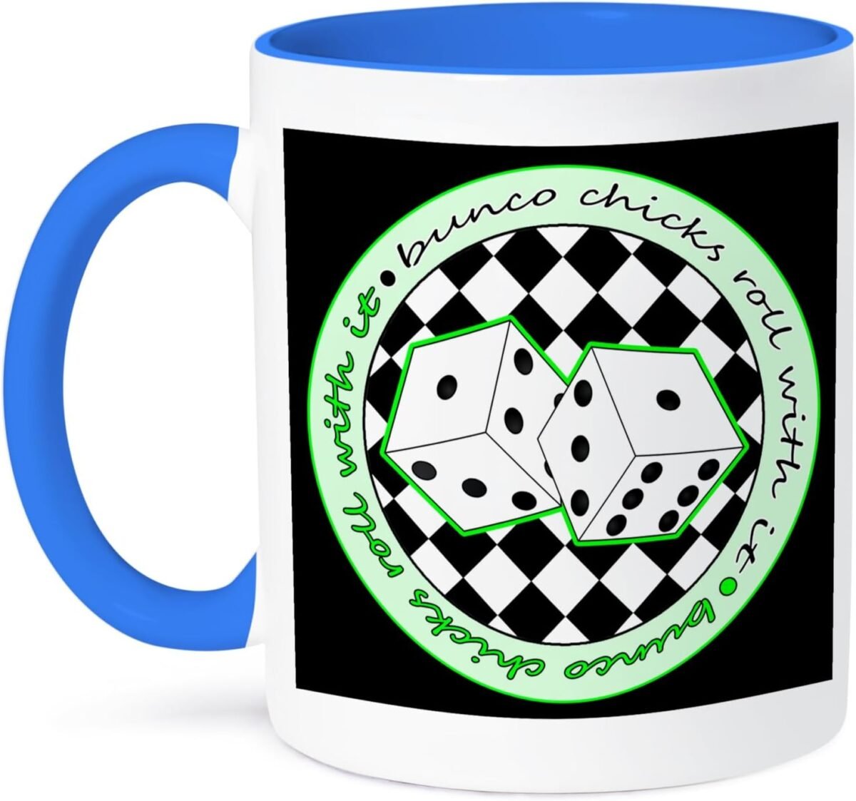 3dRose 15oz Coffee Mug Two Tone Blue Bunco Chicks Roll