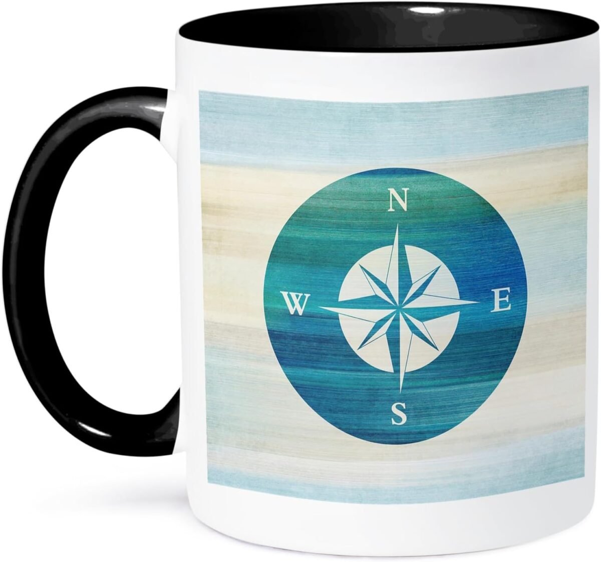 3dRose Aqua Nautical Compass Beach Theme Art Mug 11 oz