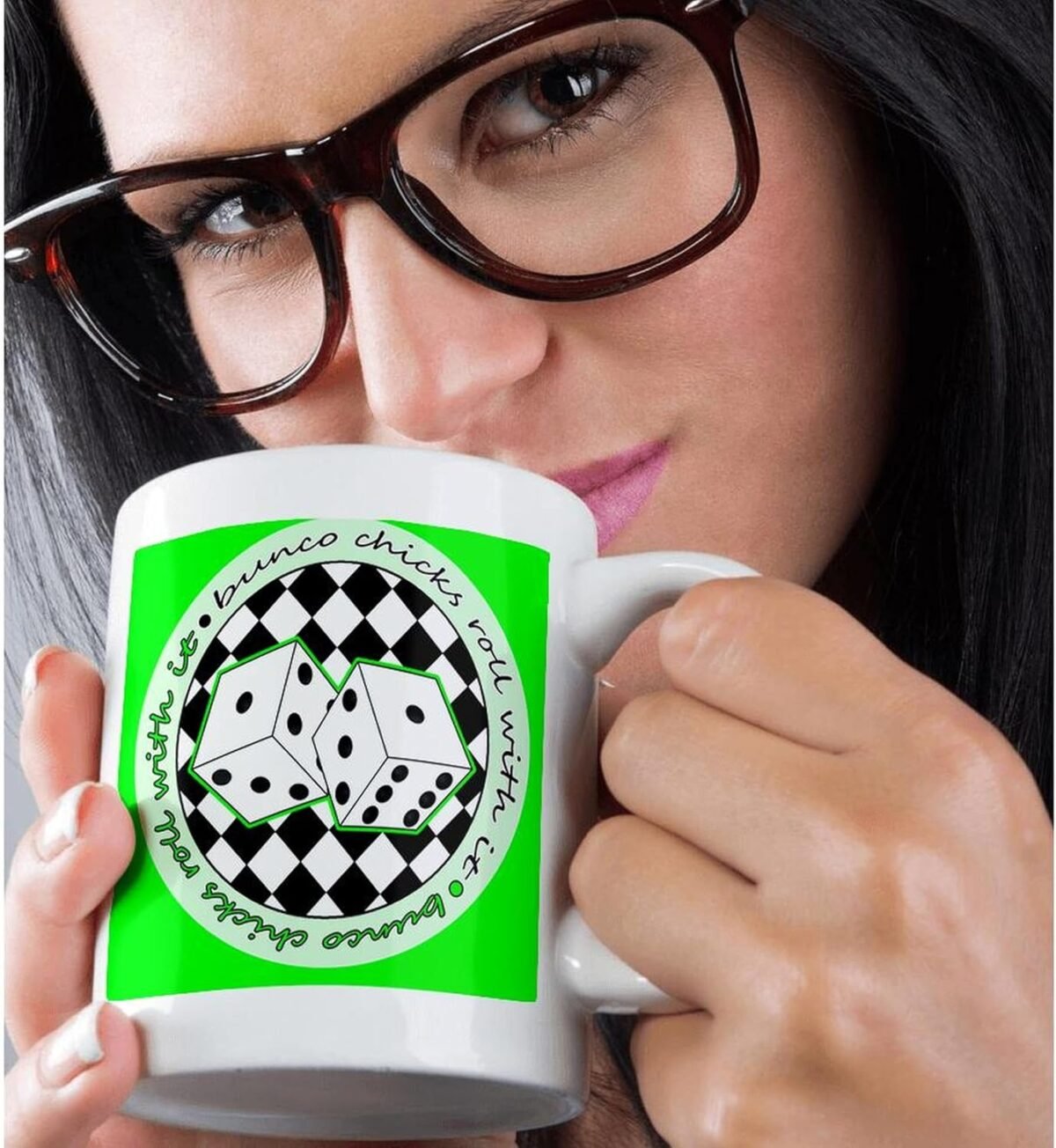 1746887980 3dRose Bunco Chicks Roll with It Green Mug 11 Ounce