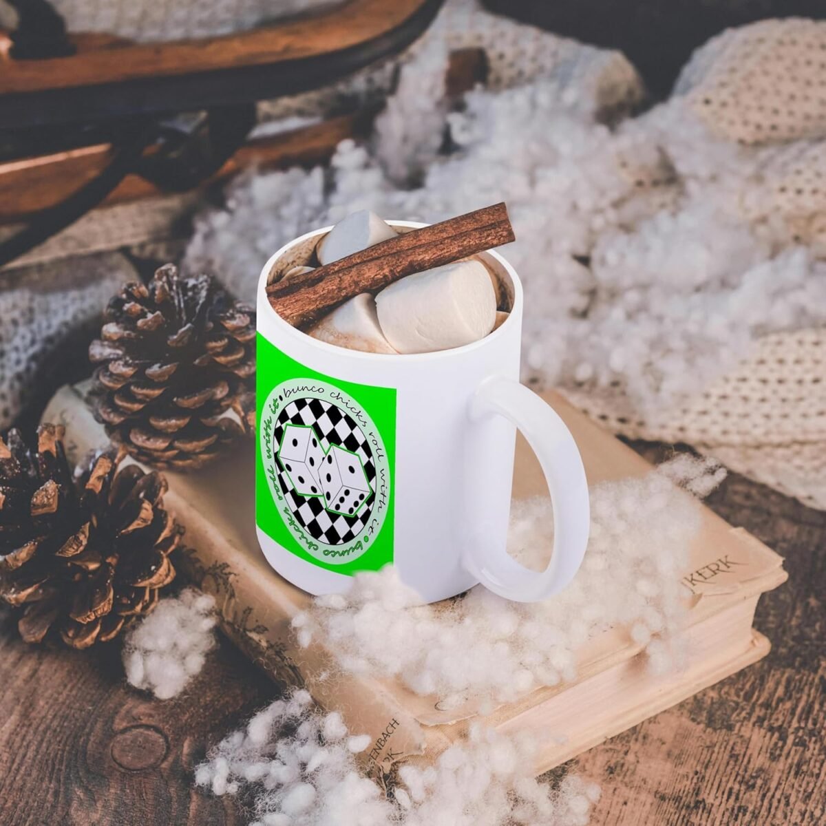 1746887984 3dRose Bunco Chicks Roll with It Green Mug 11 Ounce