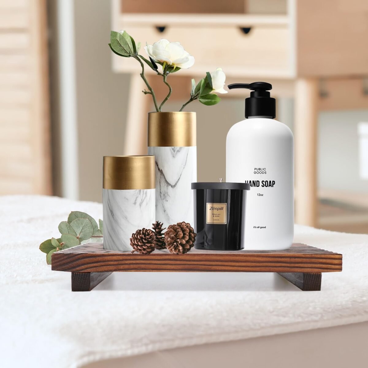 1748706997 Renawe Farmhouse Bathroom Counter Tray Wood Display Ped