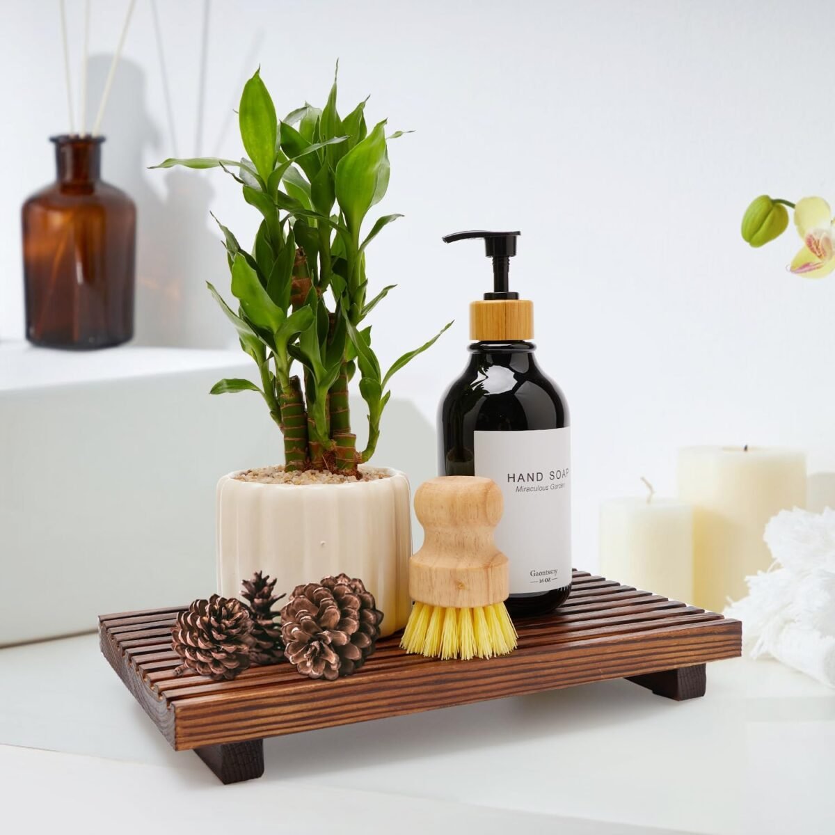 1748706999 Renawe Farmhouse Bathroom Counter Tray Wood Display Ped