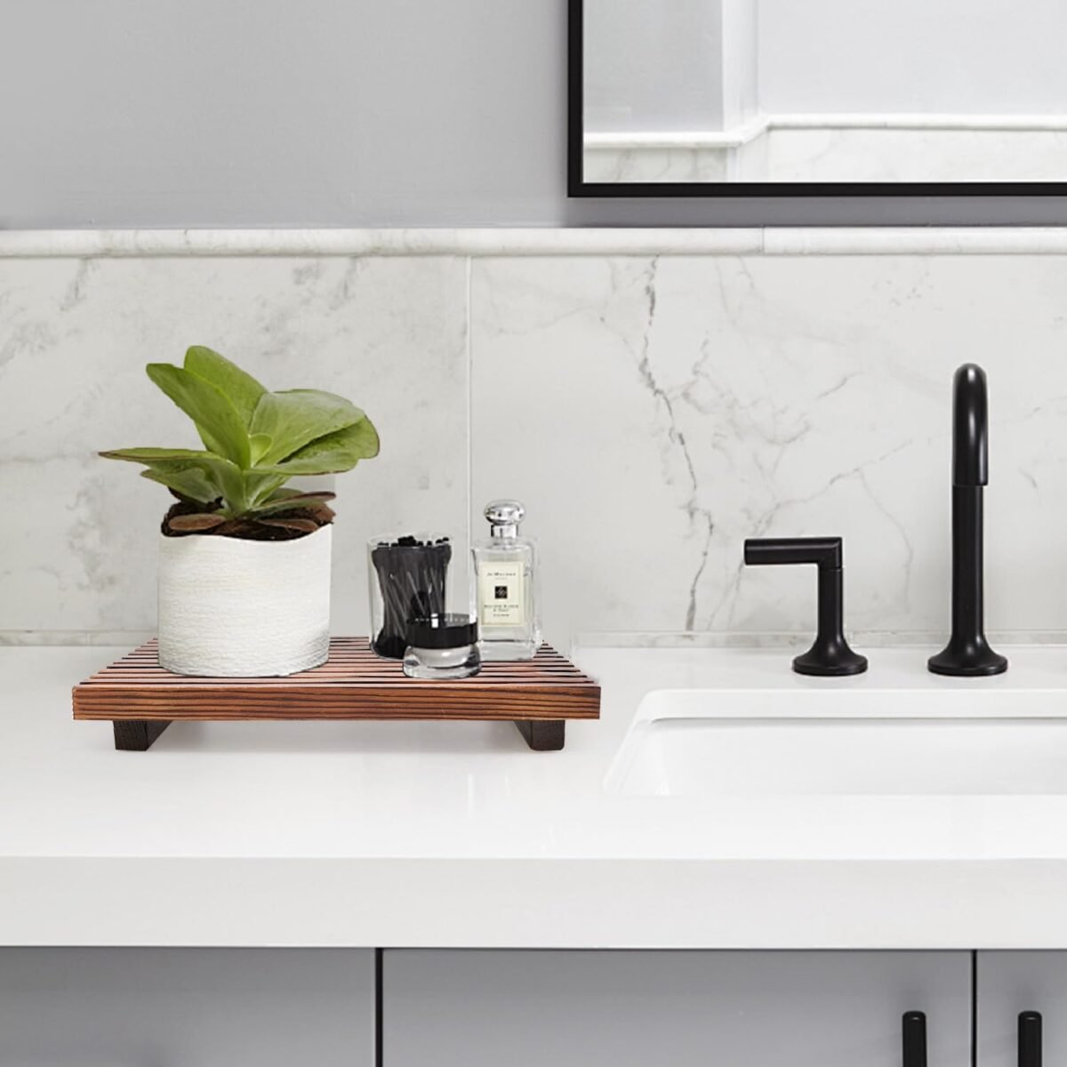 1748707000 Renawe Farmhouse Bathroom Counter Tray Wood Display Ped