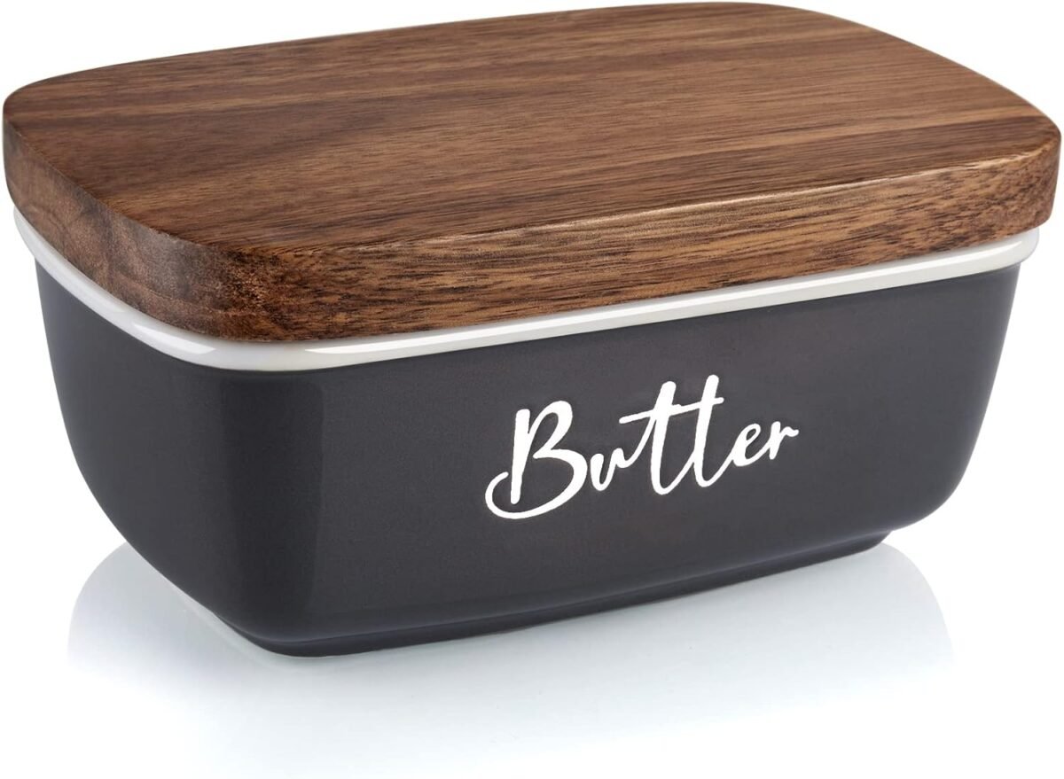 Gray Butter Dish ALELION Large Ceramic Butter Dish wit