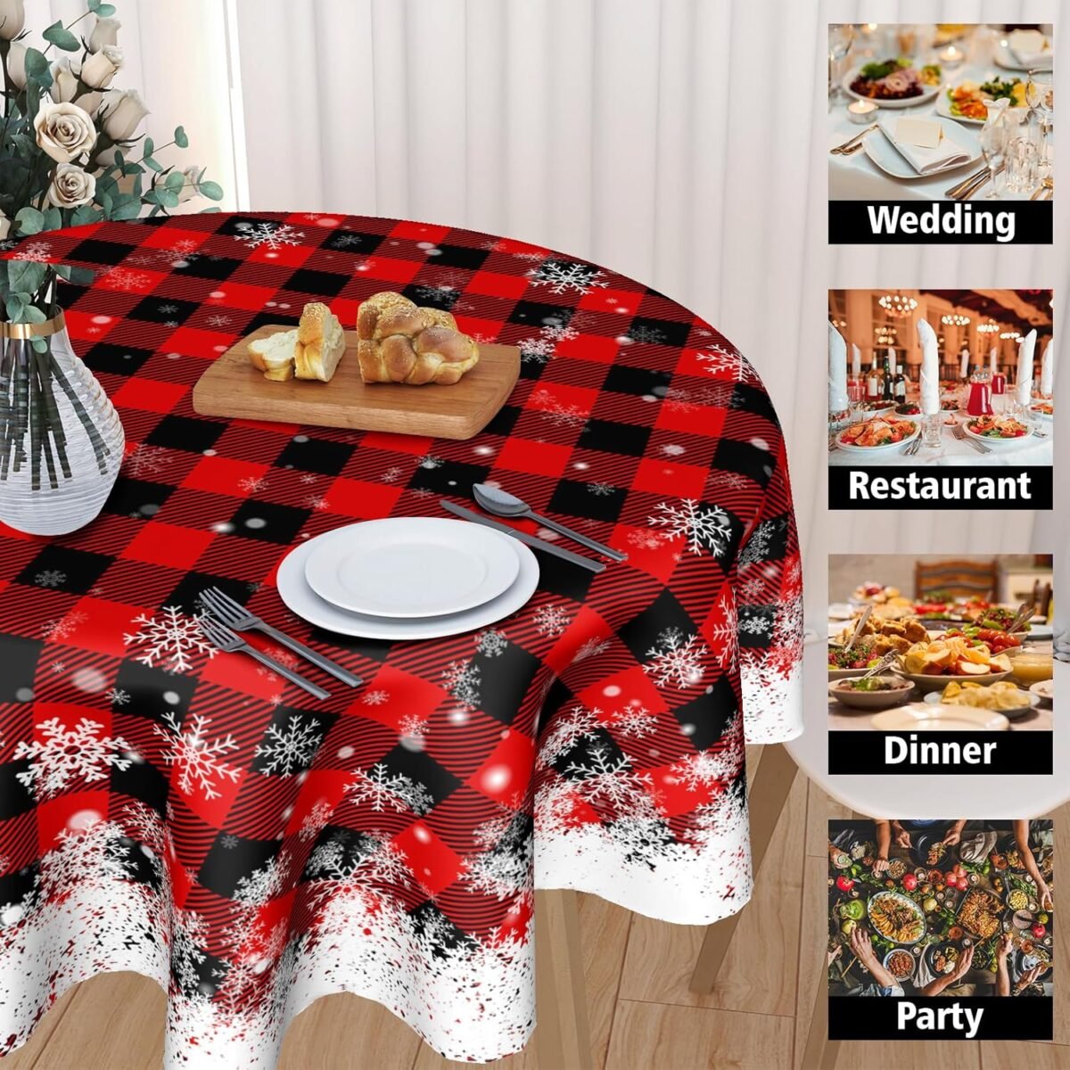 1749312575 Kawani Christmas Round Tablecloth 60 Inch Red Black Buf