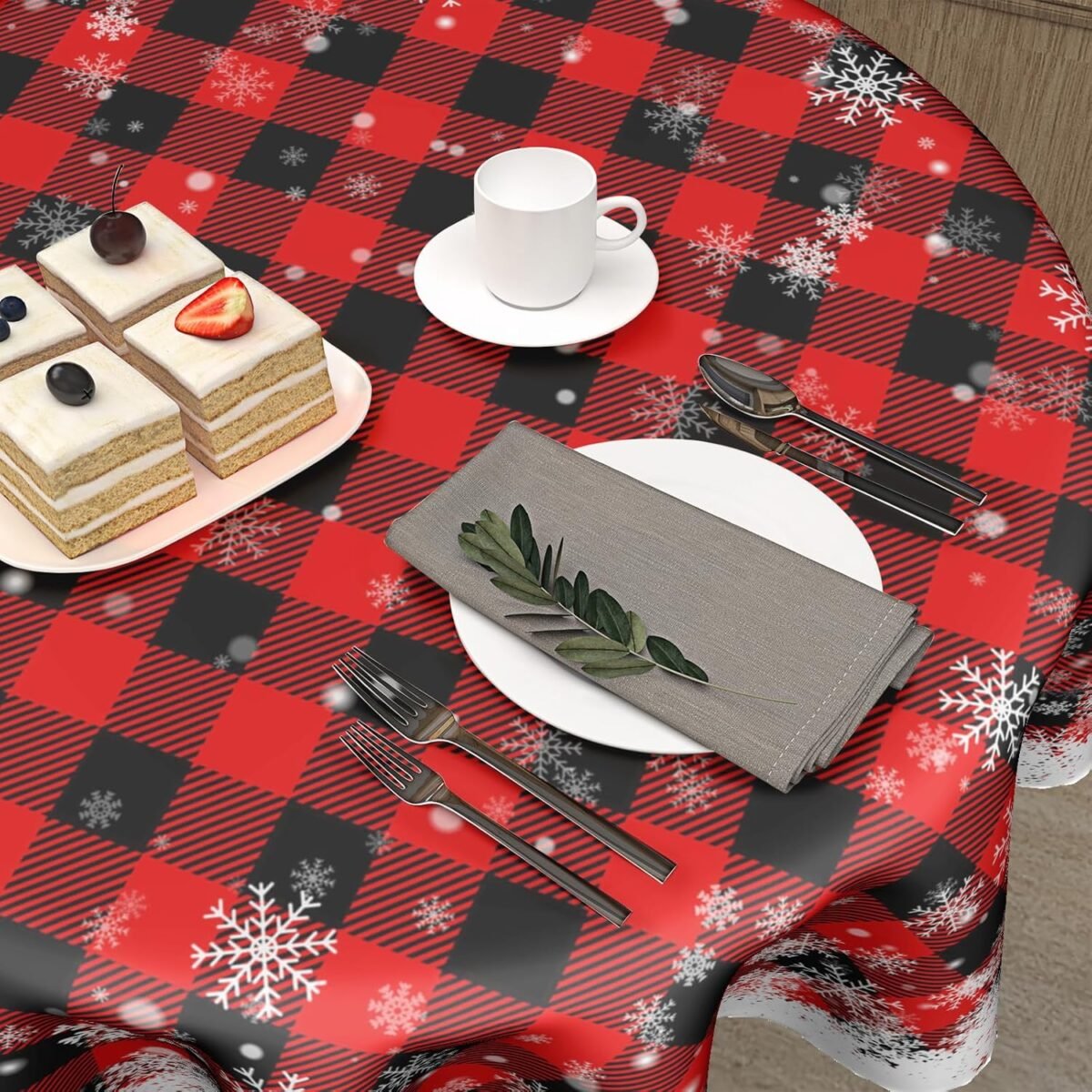 1749312577 Kawani Christmas Round Tablecloth 60 Inch Red Black Buf