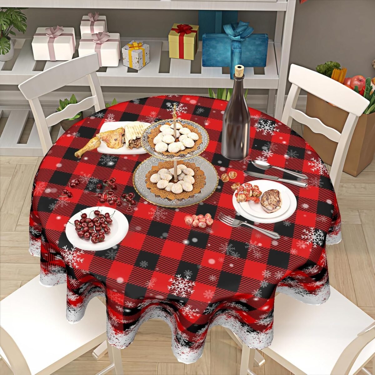1749312580 Kawani Christmas Round Tablecloth 60 Inch Red Black Buf