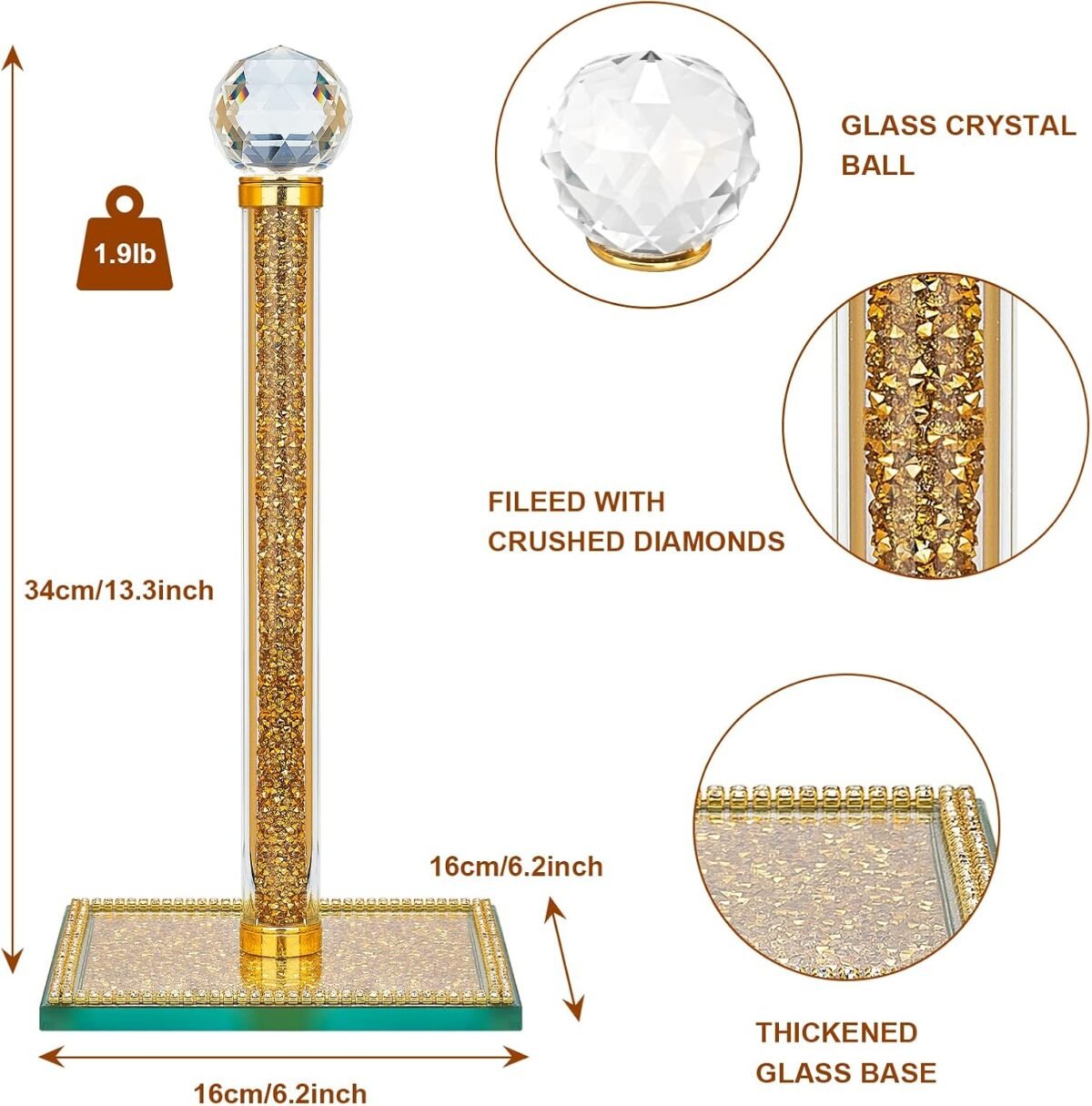 1750783898 Gold Paper Towel Holder Stand Crystal Paper Towel Holde