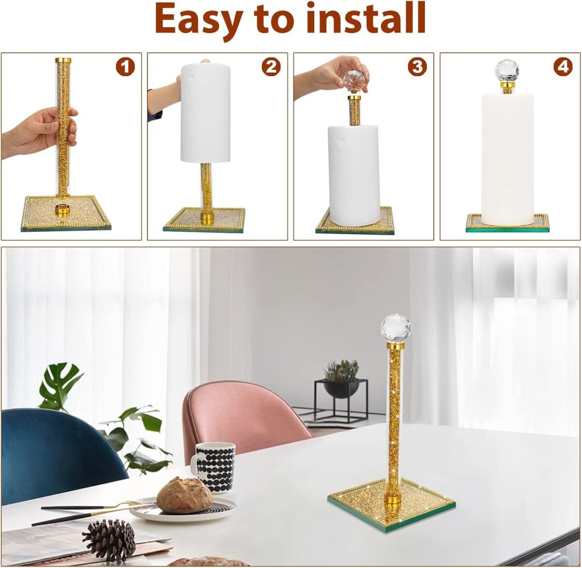 1750783901 Gold Paper Towel Holder Stand Crystal Paper Towel Holde