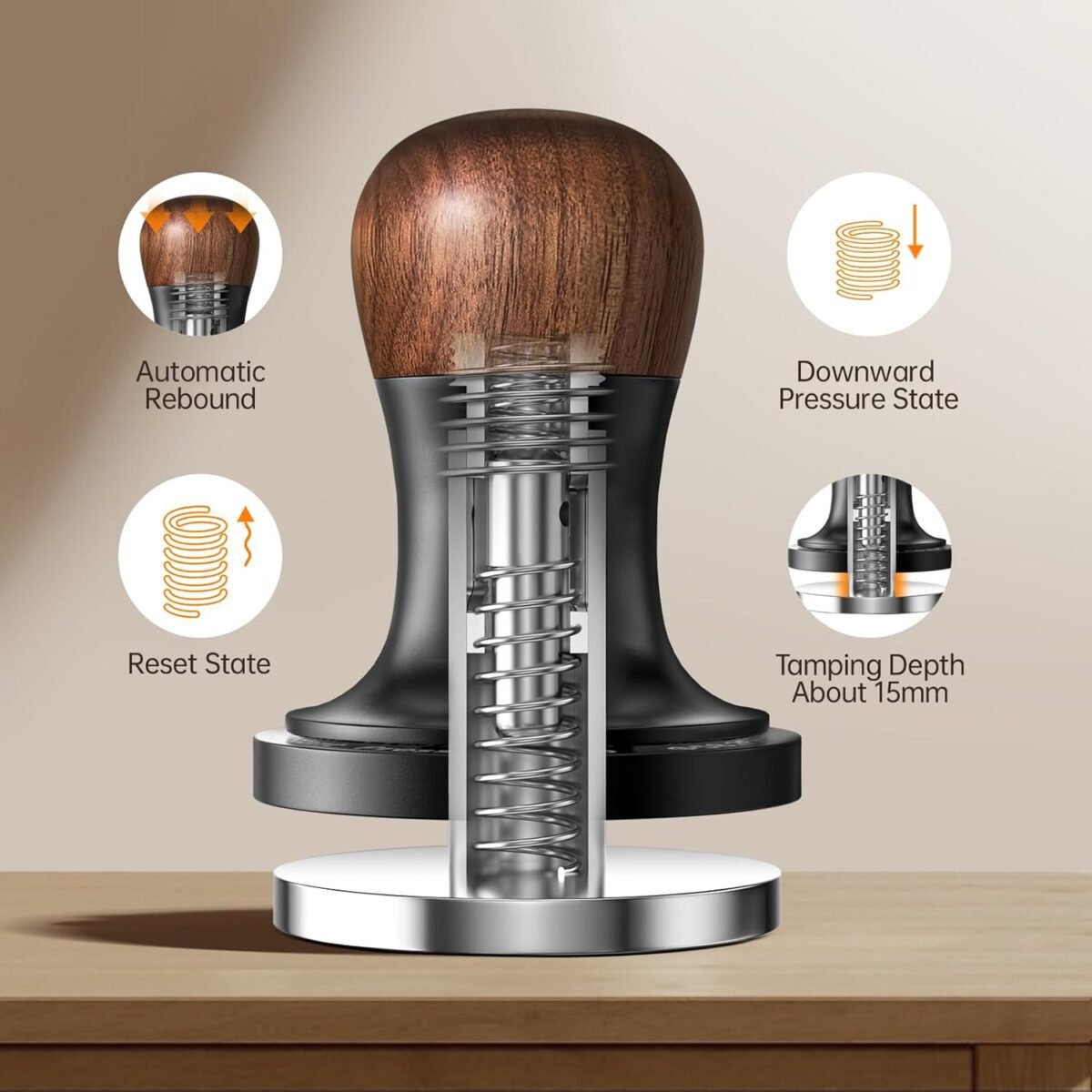 1750956782 MHW 3BOMBER 58mm Espresso Coffee Tamper with Three Spri