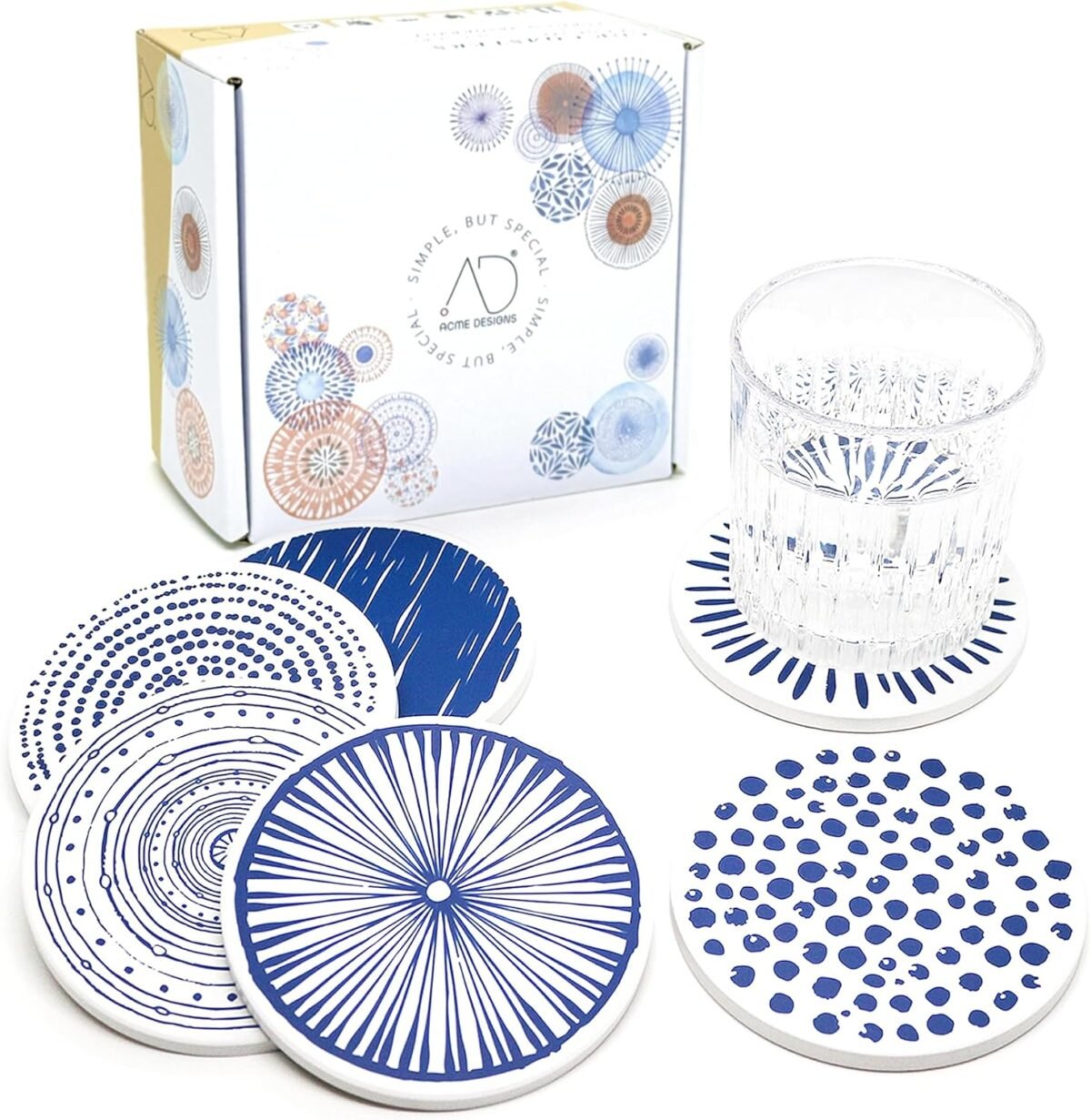 1751389193 AD Set of 6 Coasters for Drinks Absorbing Round Ceramic