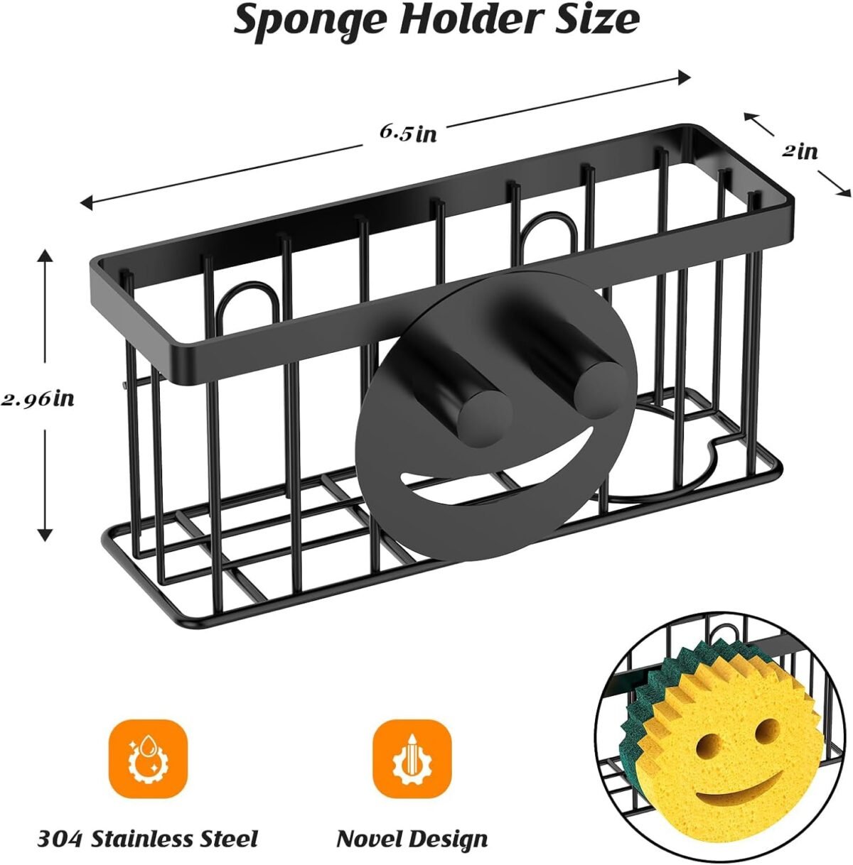 1751475751 Sponge Holder Smiley Face Sink Organizer with 2 Suctio