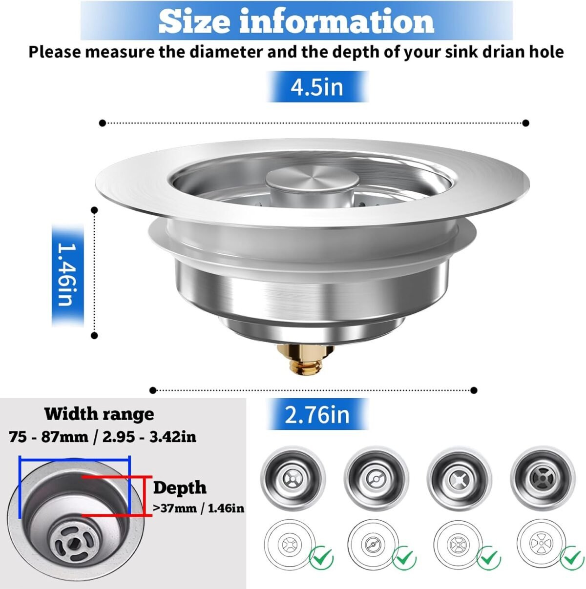 1751995239 Upgraded 3 in 1 Kitchen Sink Drain Strainer Stopper Br