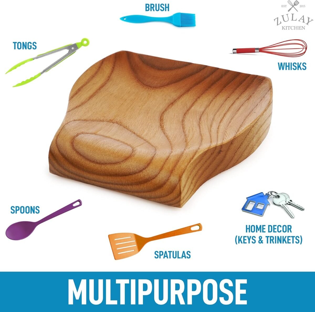 1752168223 Zulay Kitchen Wood Spoon Rest – Non Slip Wooden Spoon H