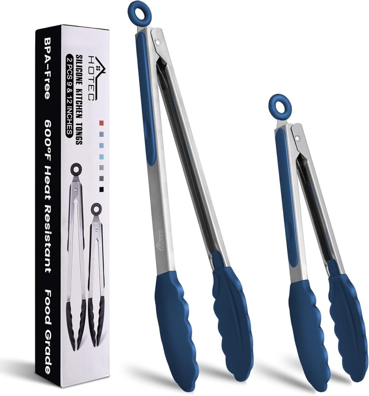 HOTEC Premium Stainless Steel Locking Kitchen Tongs wit