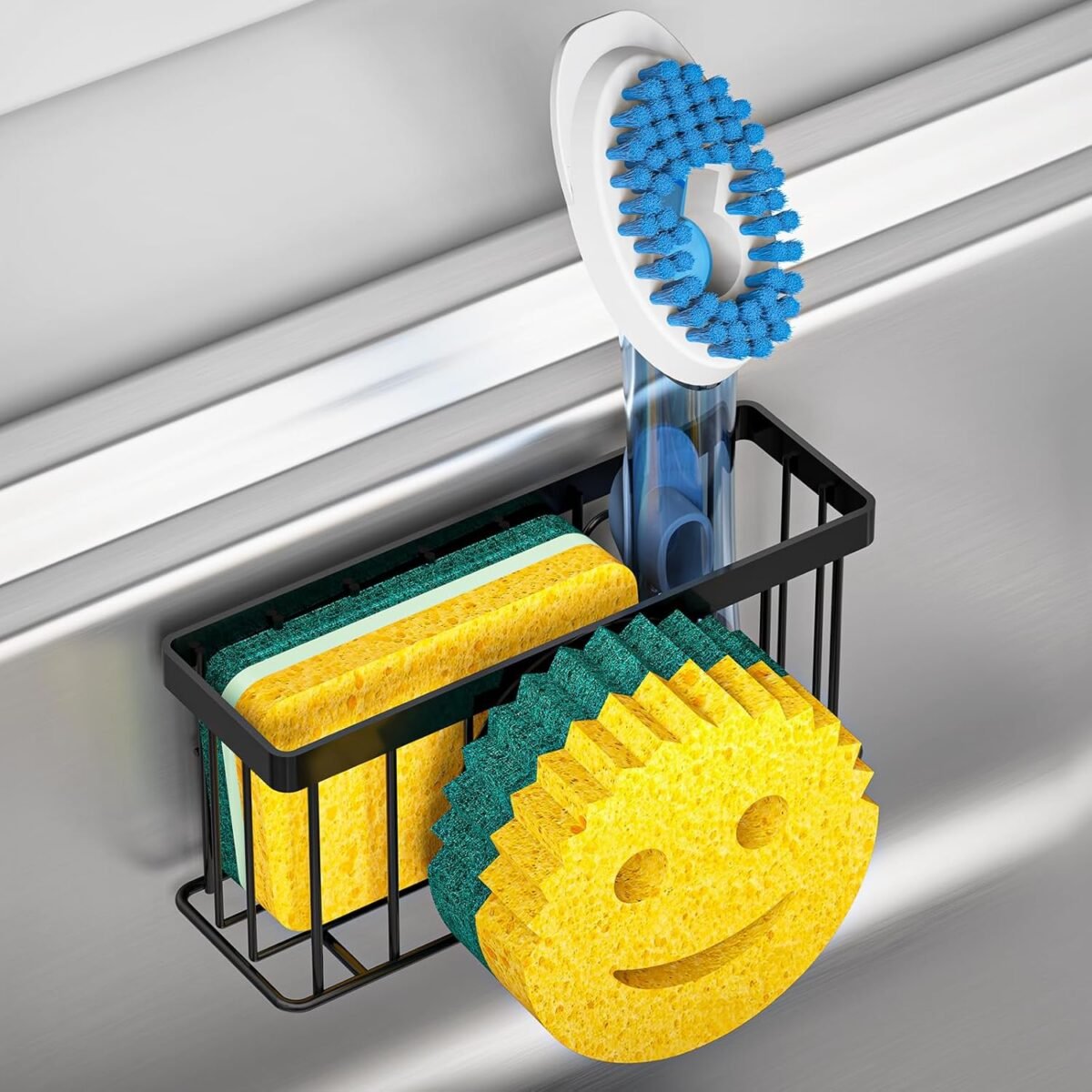 Sponge Holder Smiley Face Sink Organizer with 2 Suctio