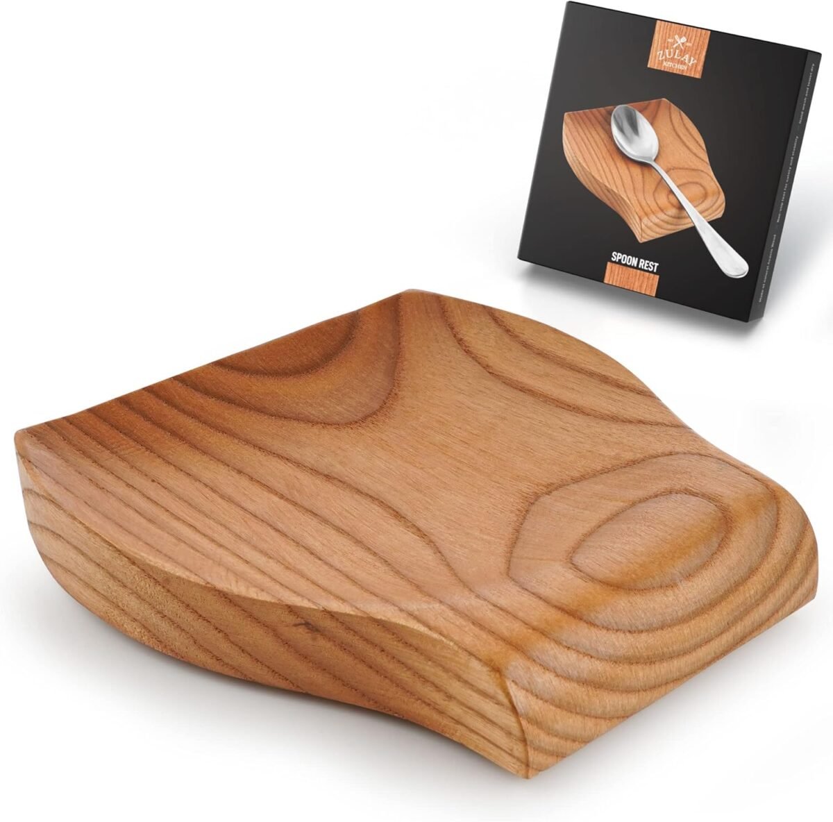 Zulay Kitchen Wood Spoon Rest – Non Slip Wooden Spoon H