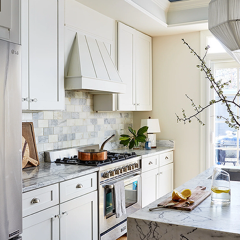 m white and gray honed marble subway tiles